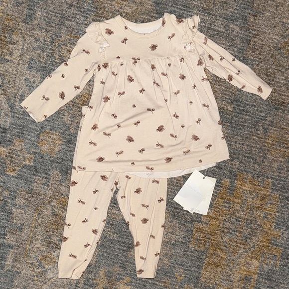 Charming Beige Floral Kids Pajama Set - Picture 1 of 3